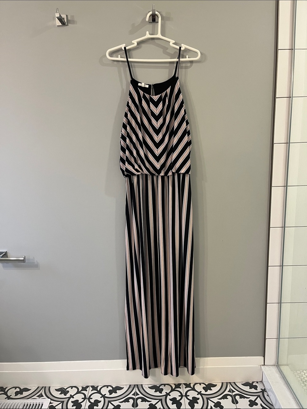 Maurices Black and Blush Striped Maxi Dress with Spaghetti Straps